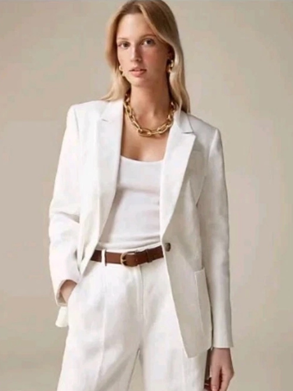 NWT J.Crew Helena Blazer In Lined Stretch Linen Blend In White SZ 10 One Button